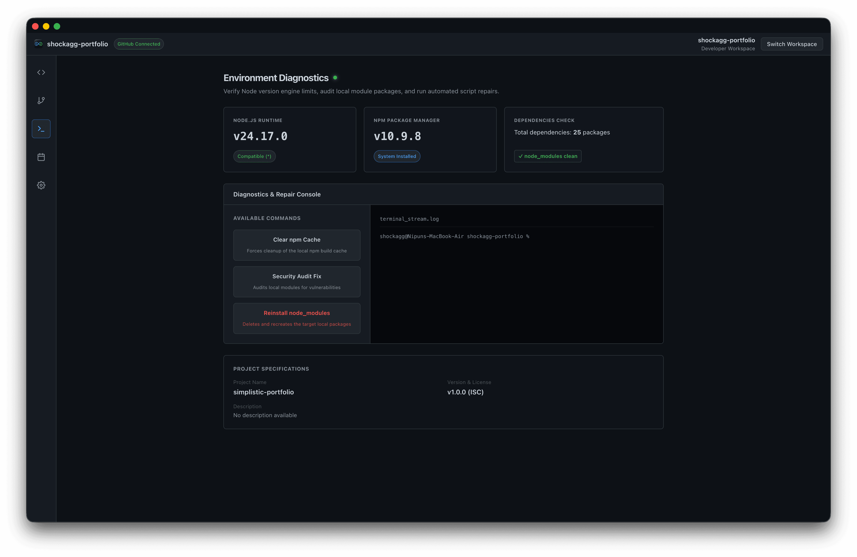 OmniSync environment diagnostics with repair console