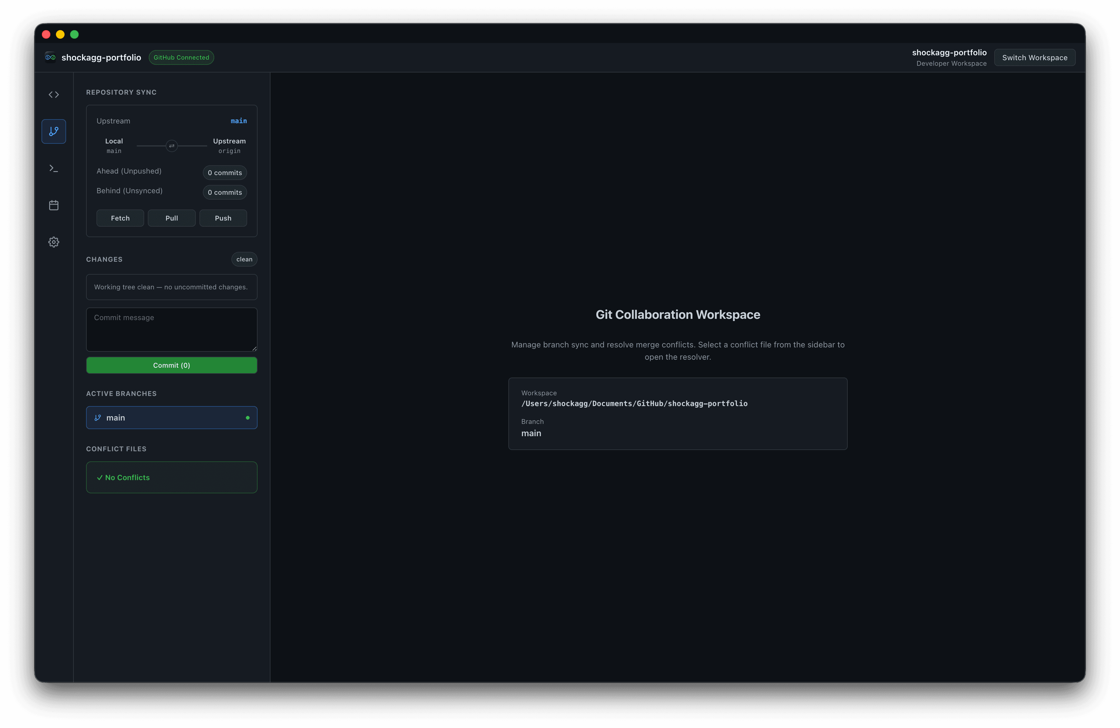OmniSync Git collaboration workspace with branch sync controls